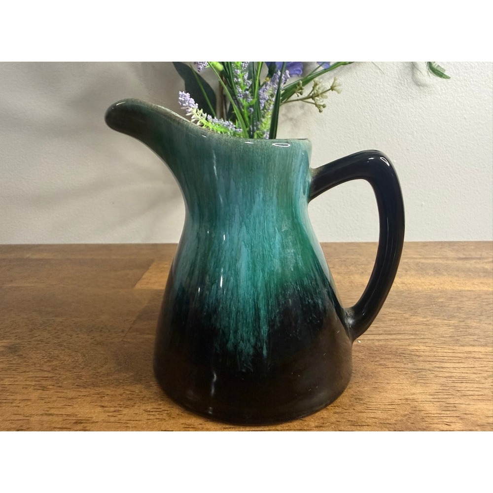 Blue Mountain Pottery Cream Pitcher Green Black Drip Glaze MCM Canada
